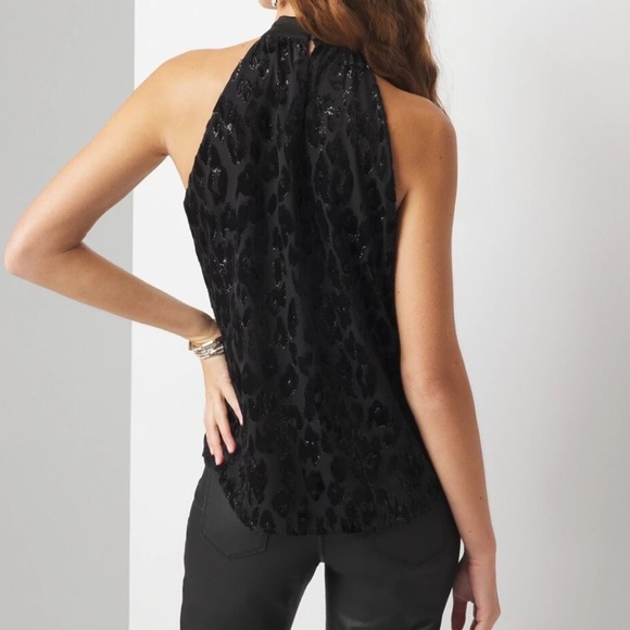 WHITE HOUSE BLACK MARKET Leopard Print Burnout Velvet Halter Size XS - Picture 2 of 12
